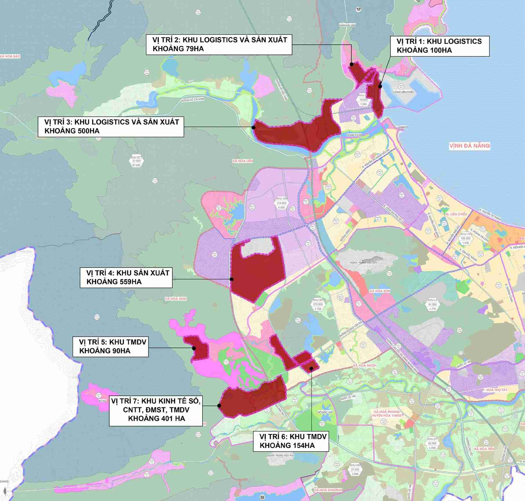 岘港市人民委员会提出的岘港自由贸易区七个地点的建议地图